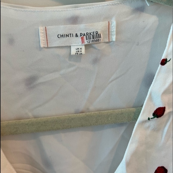 Chinti & Parker Strawberry Field Ana Midi Dress Short Sleeve V-Neck Tie Waist - Picture 12 of 16